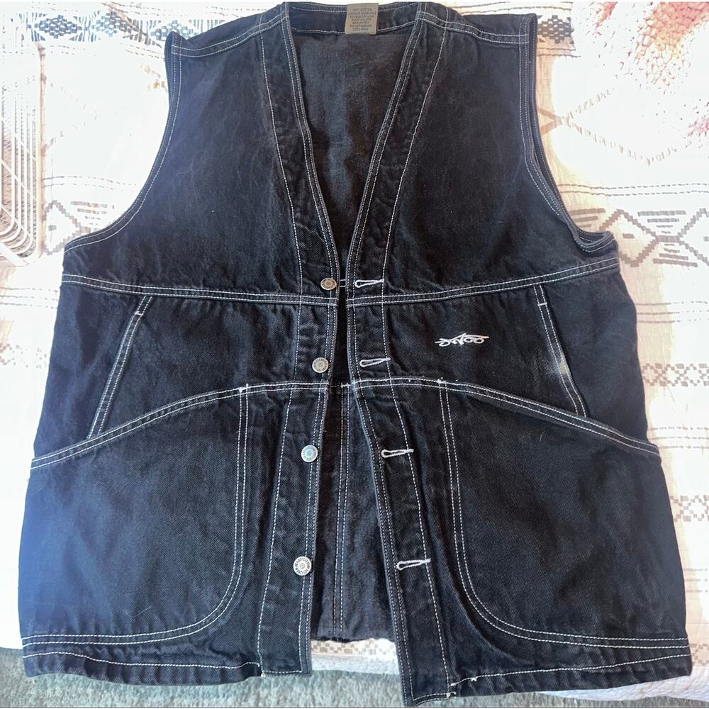 JNCO Black Denim Utility Vest M White Contrast Stitch Y2K Skate Carpenter - Picture 3 of 12